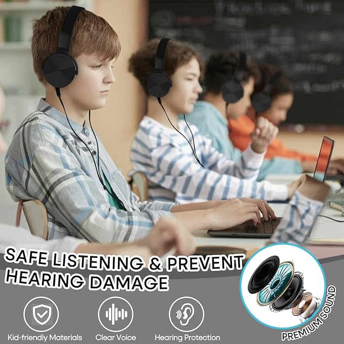 10 Pack Classroom Headphones Bulk,Wholesale School Durable Wired Earphones for Students,Kids,Children Toddler Teen Boys Girls and Adult(LS450,10 Black)