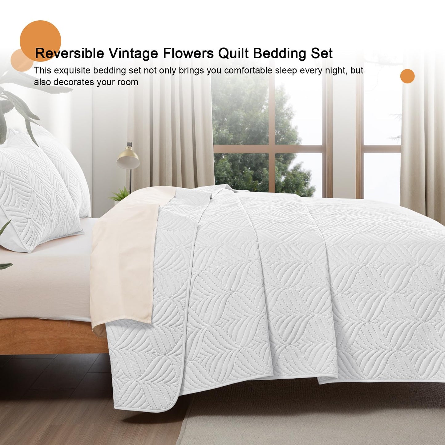 Whale Flotilla Extra Soft Full Queen Quilt Bedding Set, Lightweight White Bedspreads Quilts Queen Size with Modern Pattern, Reversible 3-Piece Coverlet with 2 Pillow Shames for All Seasons