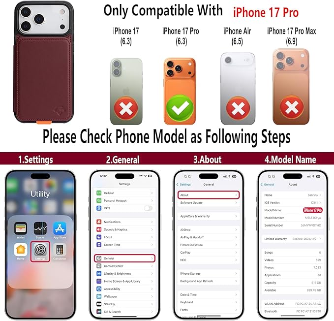 GUERNICA for iPhone 17 Pro (6.3") Case Wallet with Card Holder, RFID Blocking Leather Protection, Shockproof Women Men Phone Case for Apple 17 Pro, Wine Red