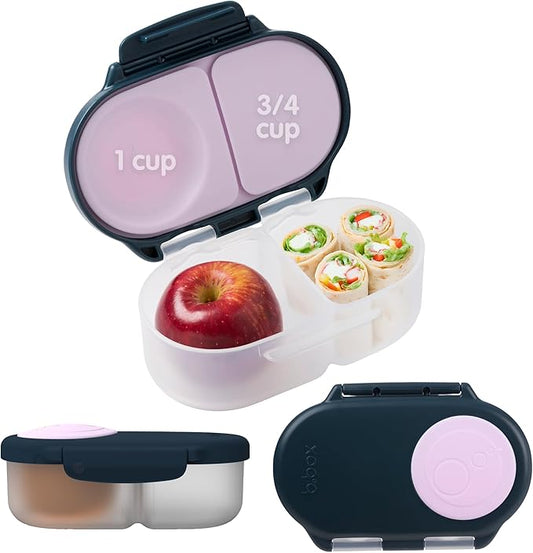 b.box Snack Box - Leakproof Mini Bento Box for Kids & Toddlers, 2 Compartment Snack Containers for Kids, Lunch Containers, Dishwasher Safe, BPA Free, PFAS Free, Ages 4m+, 1 3/4 Cup - Indigo Rose