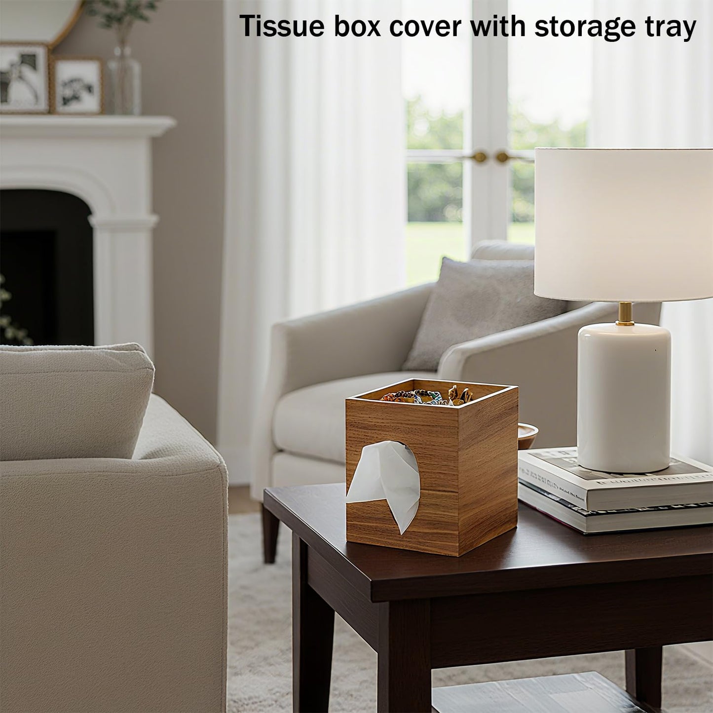 Acacia Wooden Tissue Box Cover, Square Tissue Box Cover with Storage Tray, Decorative Tissues Boxes Covers, Modern Farmhouse Decor Tissues Holder for Bathroom, Bedroom, Dinner Table,Office,Kitchen