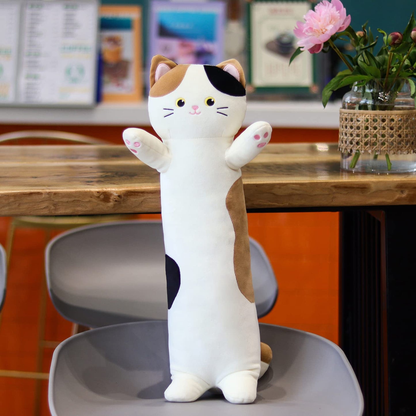 JEROKUMI Calico Cat Long Plush Pillow - 22" Soft Cat Body Pillow, Cuddly Stuffed Animal Plushie, Cute Plushies Kawaii Birthday Gift for Cat Lovers & Kids, Adults
