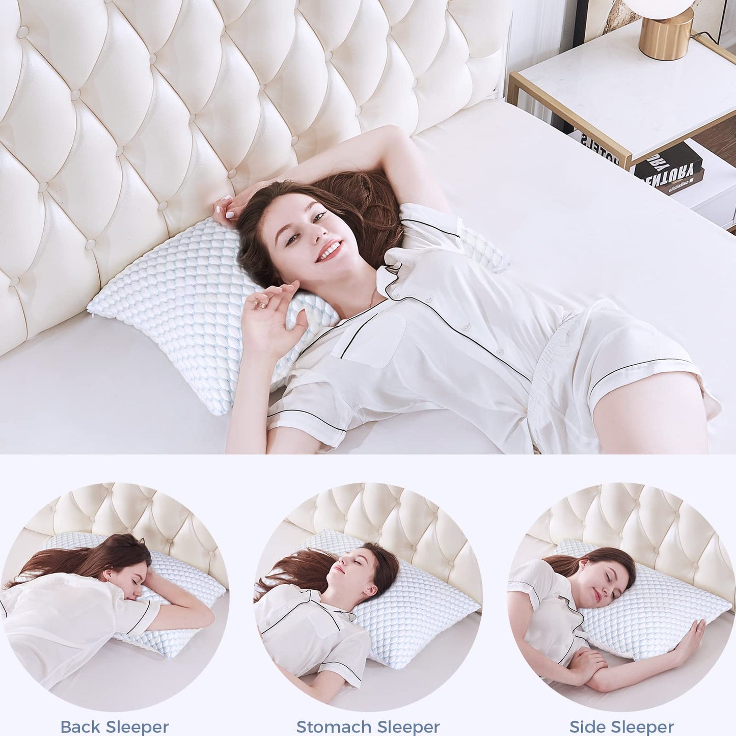 OSBED Cooling Shredded Memory Foam Pillow Standard Size - Adjustable Loft with Gel Beads & Breathable Tencel Cover for Night Sweats Relief(CertiPUR-US & Hypoallergenic & Machine Washable)