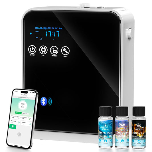 Waterless Essential Oil Diffuser,Whole House Oil Air Diffusers for Home,Hotel,Aromatherapy Scent Diffuser with APP Control & Touch Screen,1500 sq.ft Coverage,Adjustable Level & Auto Timer,Quiet,Black