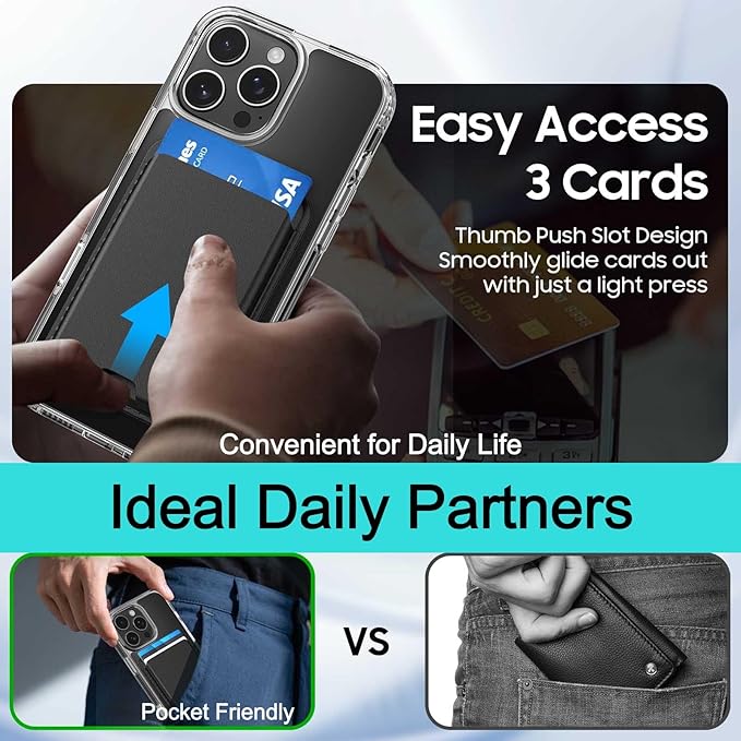 Ntwinro Magnetic for iPhone 16 Pro Max Clear Case (Compatible with MagSafe) with Black Detachable Wallet & Card Holder for 3 Cards [RFID Blocking] Military Grade Protective Slim Phone Cover