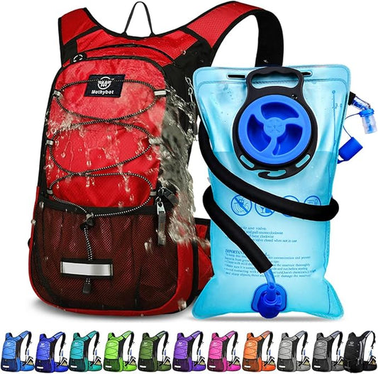 Mothybot Insulated Hydration Backpack Pack with 3L BPA Free Leak Proof Water Bladder, Large Storage Lightweight Hiking Daypack with Waist Pouches & Cooler Layer, for Running, Biking, Camping, Festival
