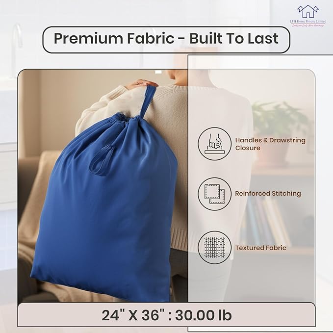 LFH Home Large Premium Cotton Canvas Laundry Bag with Drawstring and Handles Heavy Duty, Multi-Use, and Washable for Home, Travel, College or Storage 24x36 (Pack of 4)-Sky Blue