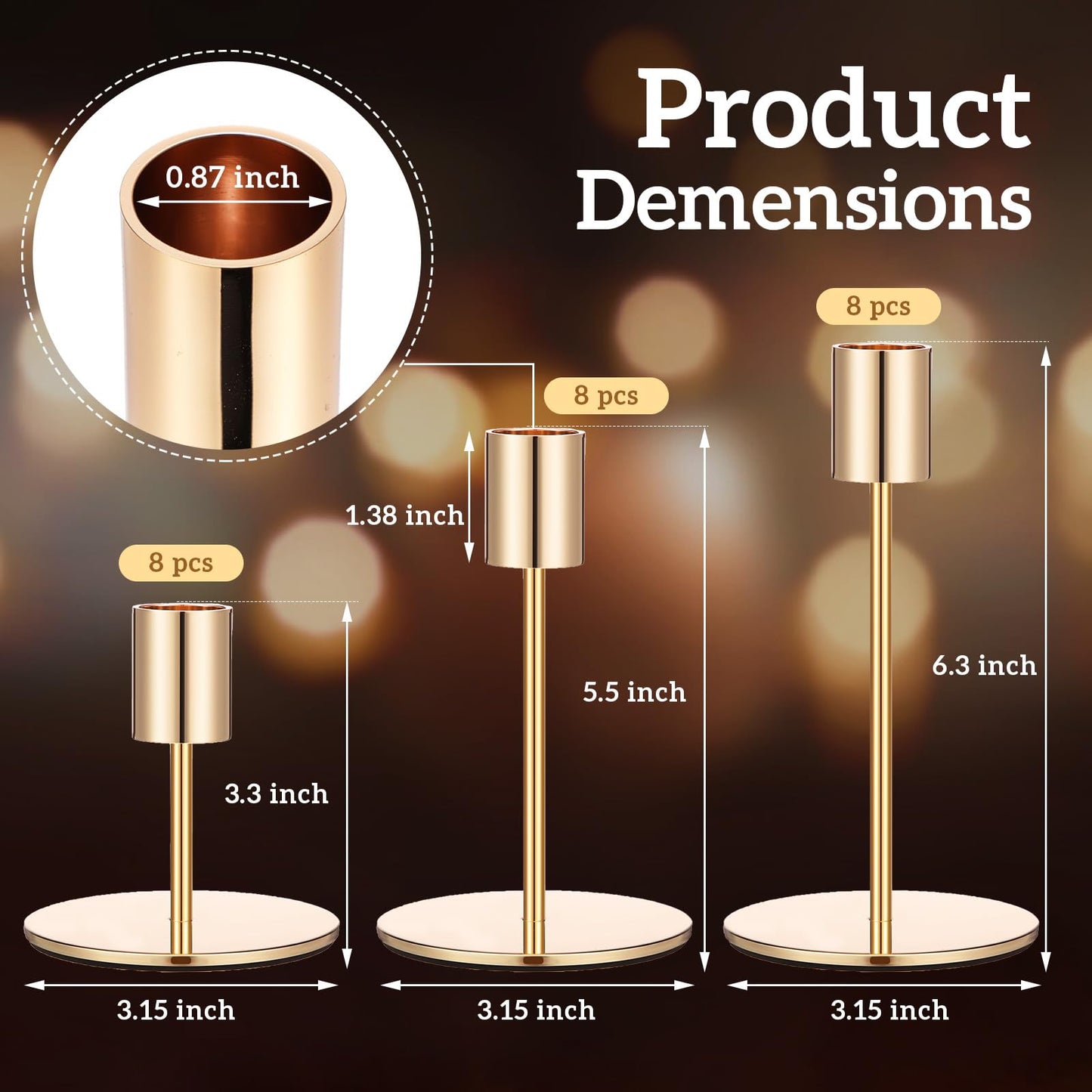 Sieral Candle Holders Bulk Taper Candlesticks Holders Set Modern Decorative Metal Candelabras for Wedding Anniversary Home Dinning Table Centerpiece Xmas Party Decor(Gold,24 Pcs)