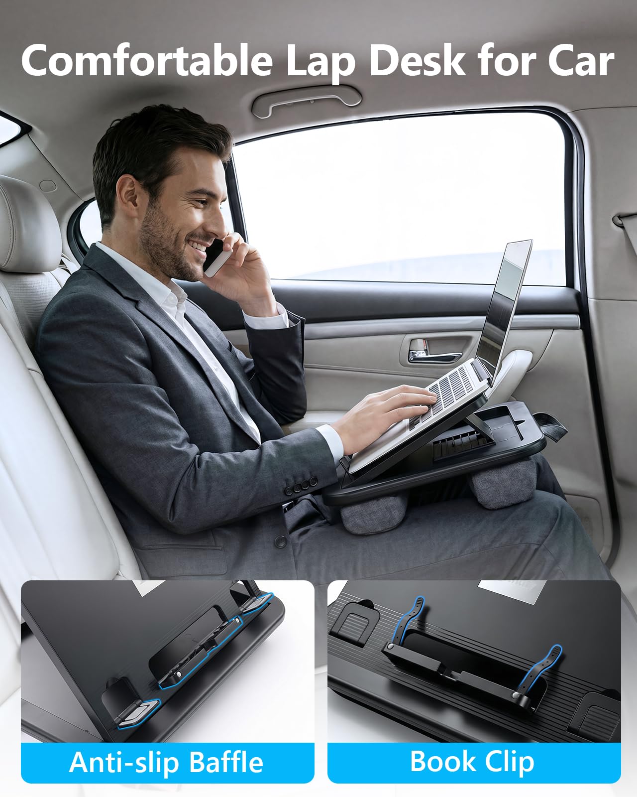 Yotnufy Adjustable Lap Desk with Cushion - 8 Angles Ergonomic Laptop Lap Desk for Bed Couch Car Home Office - Fits up to 14 Inch Laptop (MINI)