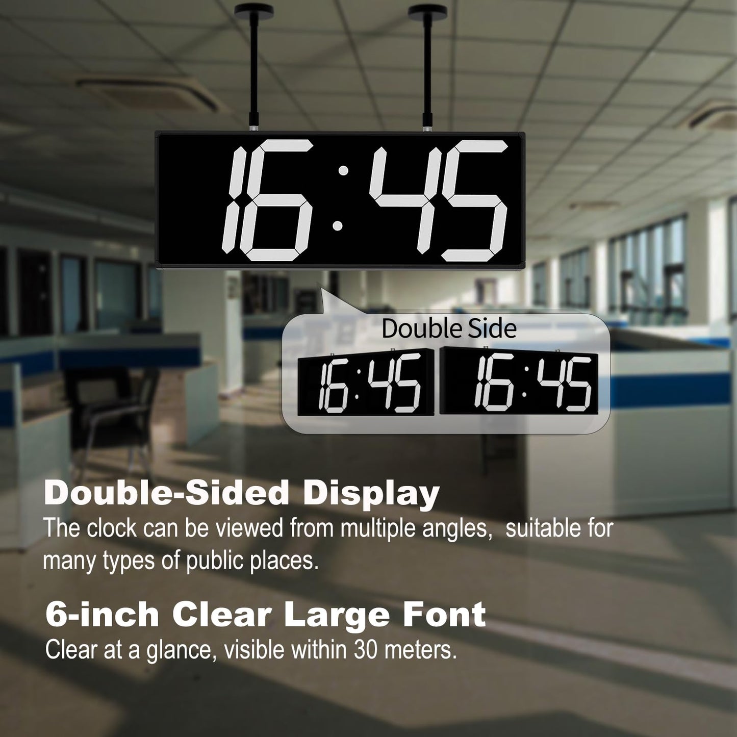 CHKOSDA Digital Wall Clock with Double Sided Display, Large Digital Clock with Timer,Alarm,Temperature and Date,Two Faced Hanging Digital Clock Large Display for Multiple Public Places(White)