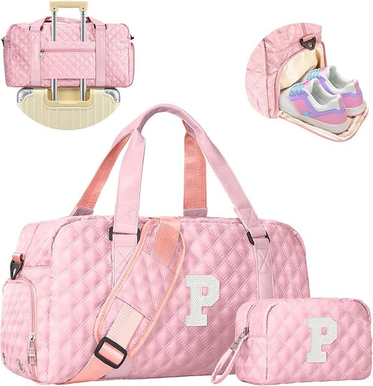 Elilier Personalized Gym Bag for Girls, Kids Travel Duffel Bag, Graduation Gift Ideas 2025, Monogram Weekender Bag with Shoes Compartment, Monogram others day gifts, Girls Gifts for Kids Friends