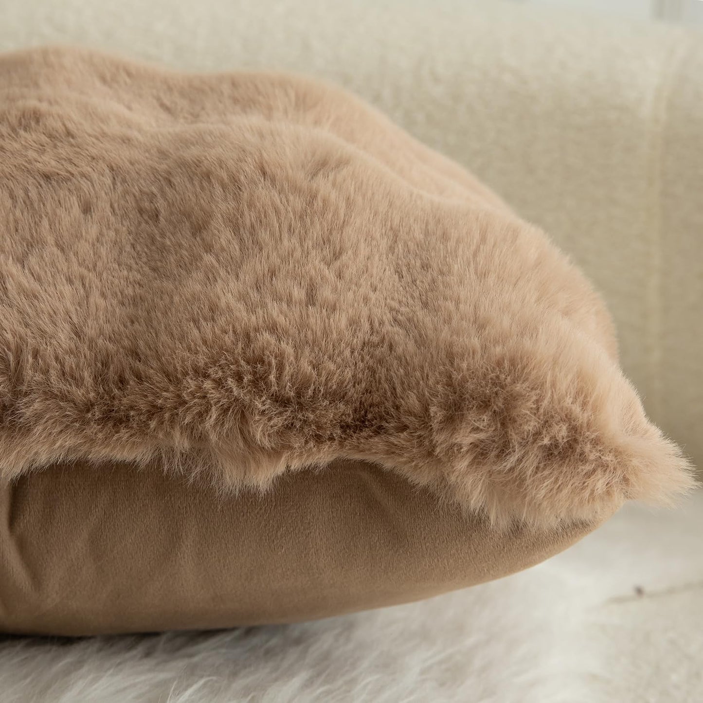 MANDIOO Pack of 2 Thick Plush Wool Decorative Throw Pillow Covers Super Soft Wave Bubble Fur Velvet Cushion Covers Pillow Shams for Couch Bed Living Room 16x16 Inch Camel