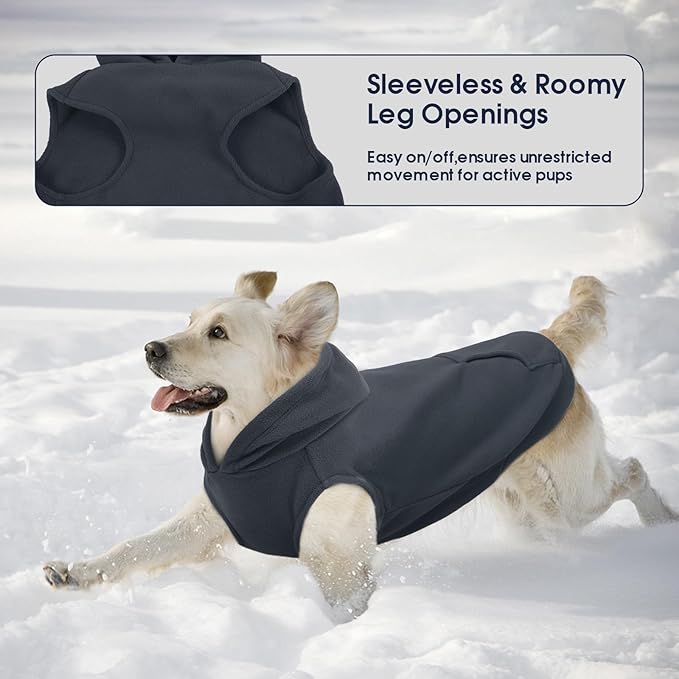 IECOii Dog Hoodie,Polar Fleece Dog Sweatshirt Fall Dogs Sweater with Hood,Warm Sweaters for Medium Dogs Boy Girl,Sleeveless Pet Hoodie Medium Size Winter Clothes for Pug,Jack Russell,Grey,M