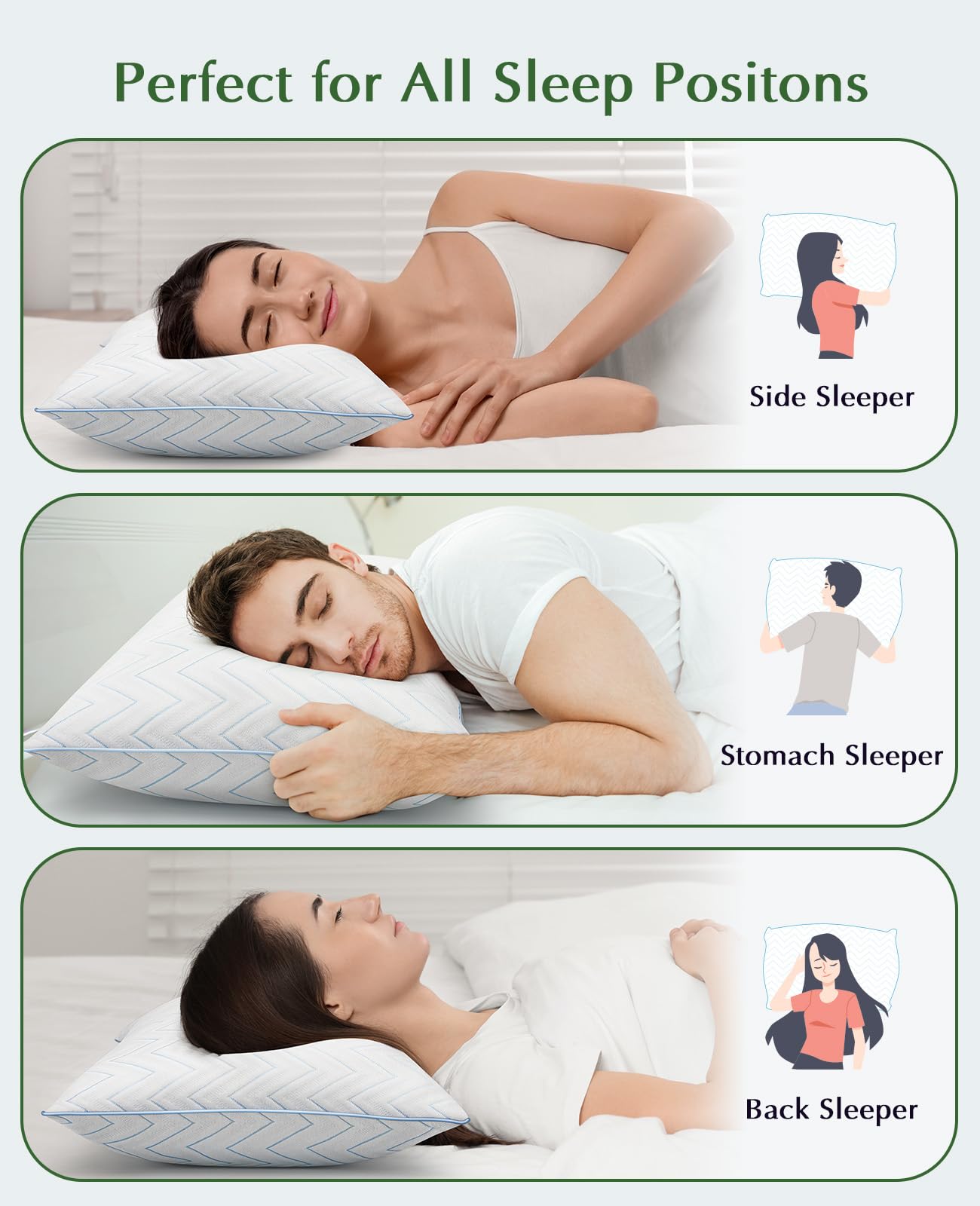 DIORIS Queen Size Pillows Set of 2 - Hotel Quality Down Alternative Bed Pillows for Back, Side & Stomach Sleepers, Cooling Breathable Microfiber Fill, Medium Firm Support for Neck & Shoulder
