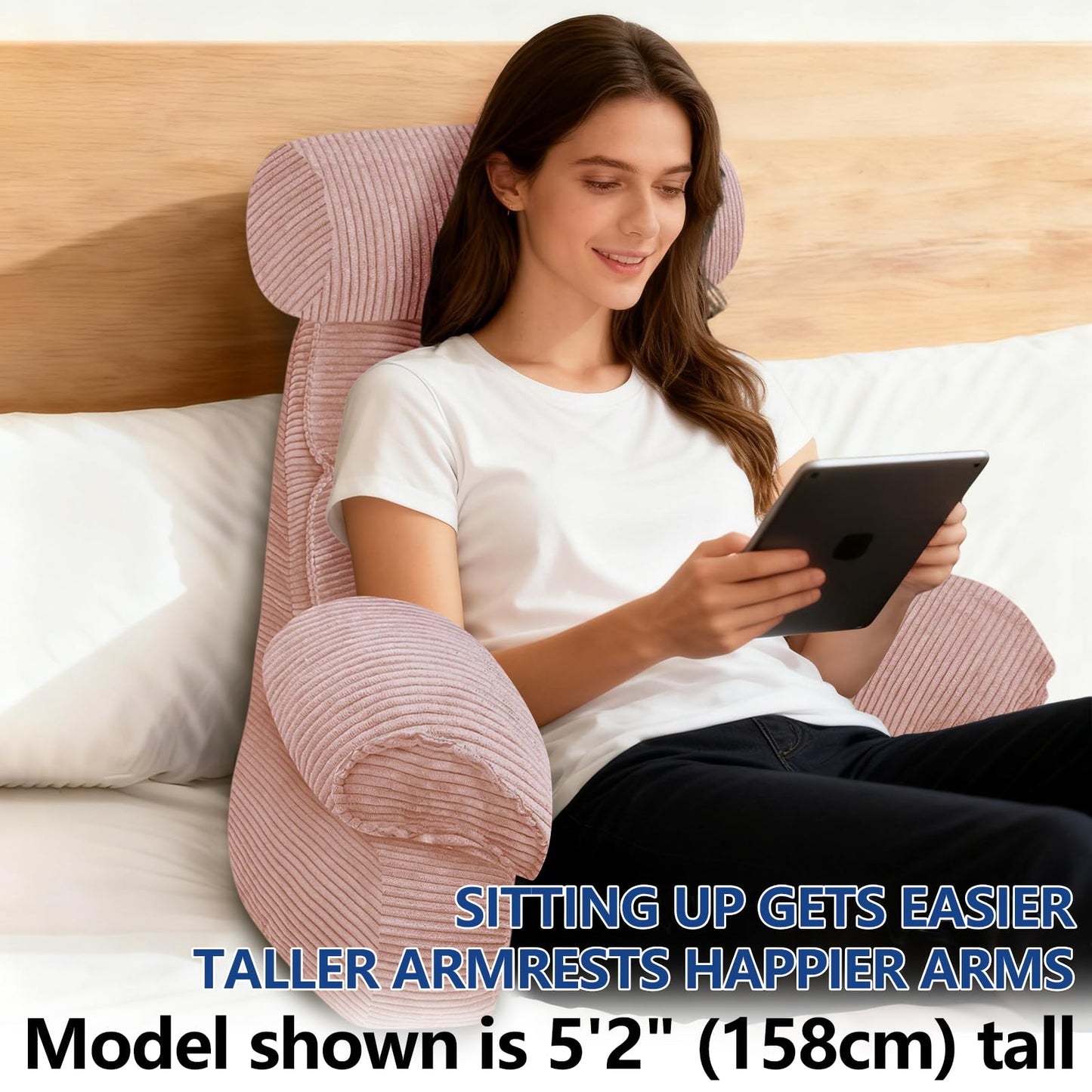 FXXUDVNIIN Back Pillow for Bed Sitting up – with 9.4" Armrest