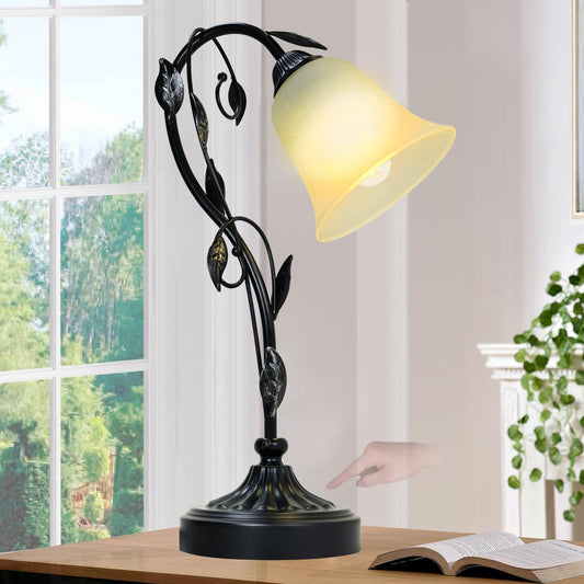 Flashell Touch Table Lamps, Flower Vintage Nightstand Lamp, Rustic Reading Bedside Light, Dimmable Farmhouse Stained Glass Lamp with USB for Bedroom Living Room, E26