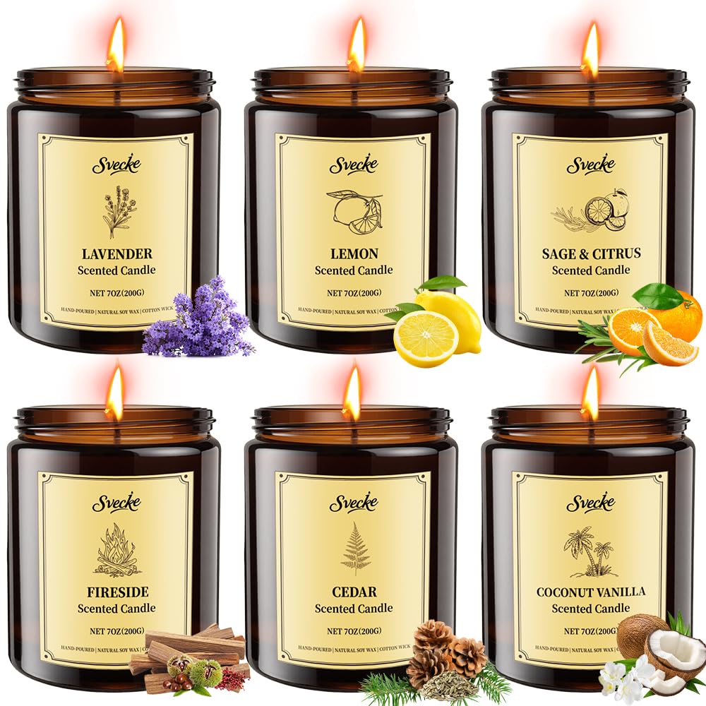 SVECKE 6 Pack 42oz Scented Candles, Soy Wax Candles for Home, Aromatherapy Candle Gift Set for Women Men, Long Lasting Jar Candles, Ideal for Birthdays Holidays