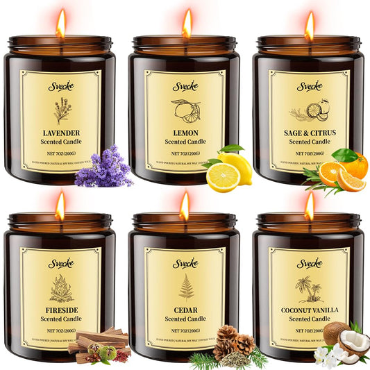 SVECKE 6 Pack 42oz Scented Candles, Soy Wax Candles for Home, Aromatherapy Candle Gift Set for Women Men, Long Lasting Jar Candles, Ideal for Birthdays Holidays