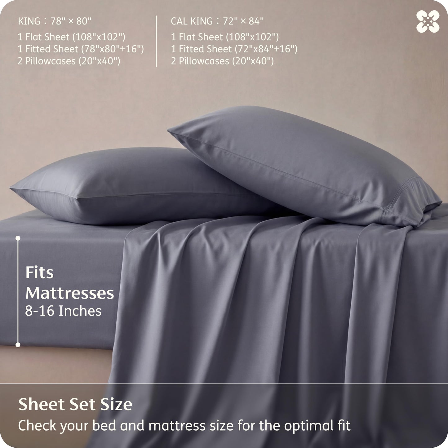 Bedsure King Size Sheets Set, Cooling Sheets for Hot Sleepers, Rayon Derived from Bamboo, PureWoven, Breathable & Soft, Deep Pocket Up to 16 Inches, Hotel Luxury Silky Bedding, Dark Grey