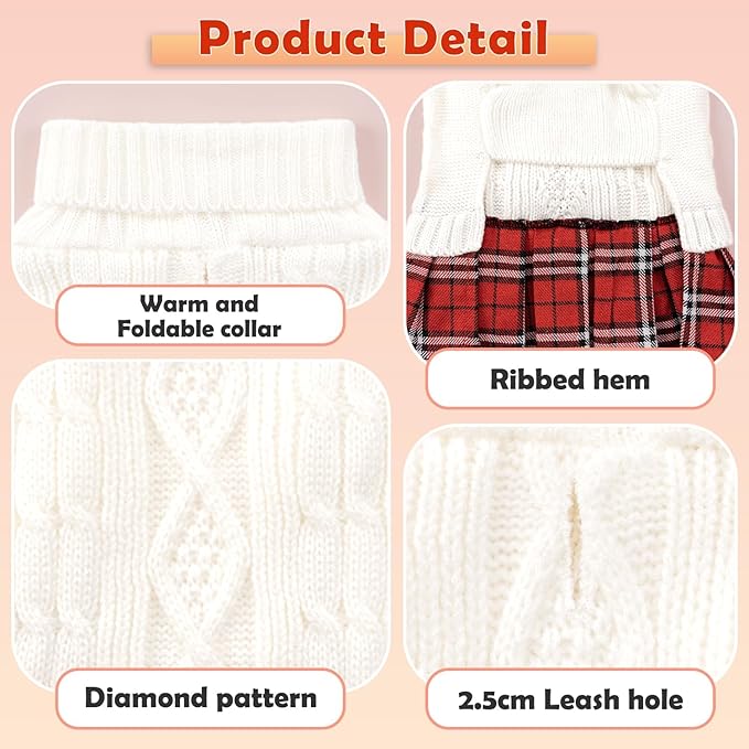 YUDODO Small Dog Sweater Dress with Bowtie Turtleneck - Knitted Pet Girl Dog Winter Clothes - Pet Warm Sweater for Puppy Yorkies, Chihuahua (XL White)