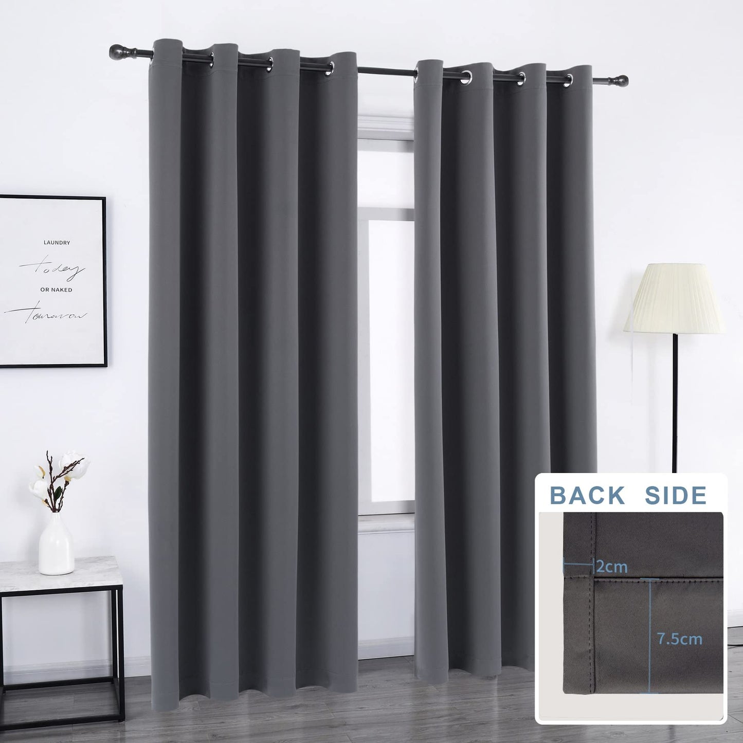 Pickluc Grey Blackout Curtain Panels with Grommet, Light Blocking Drapes for Living Room, Thermal Insulated, Noise Reduction, Privacy Protection, 52 Inches Wide x 108 Inches Long, Set of 2