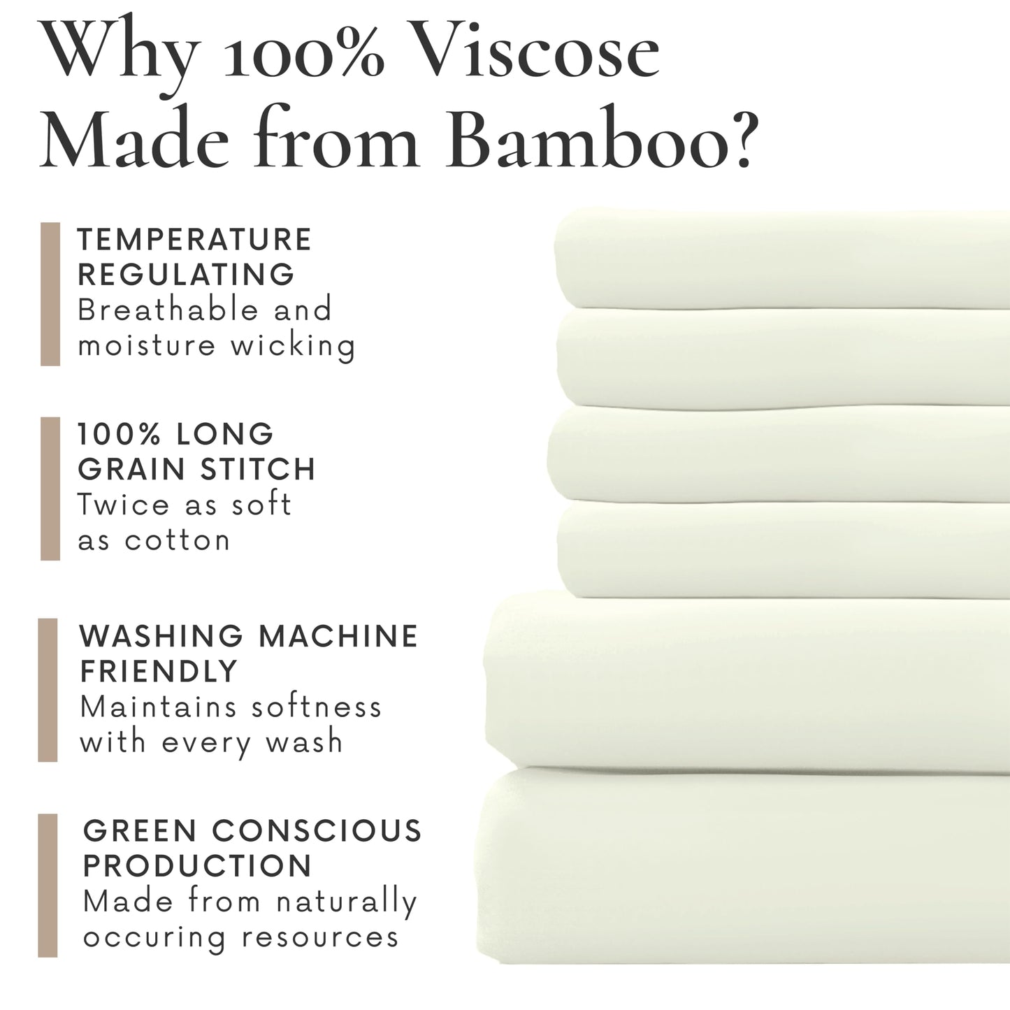 Bamboo Bay 6 Piece Queen Size Sheet Set, 100% Viscose Made from Bamboo, Breathable Ultra Soft Cooling Bed Sheets for Hot Sleepers, Beddings with Deep Pockets Fit 16" Mattress, Ivory