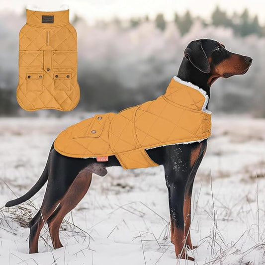 KYEESE Dog Coat Waterproof Dog Coats for Large Dogs Windproof Dogs Jacket with Fleece Lined Thick Pet Winter Puffer Coat with Pocket Soft Pet Sweater with Leash Hole Warm Pets Clothes for Cold Weather