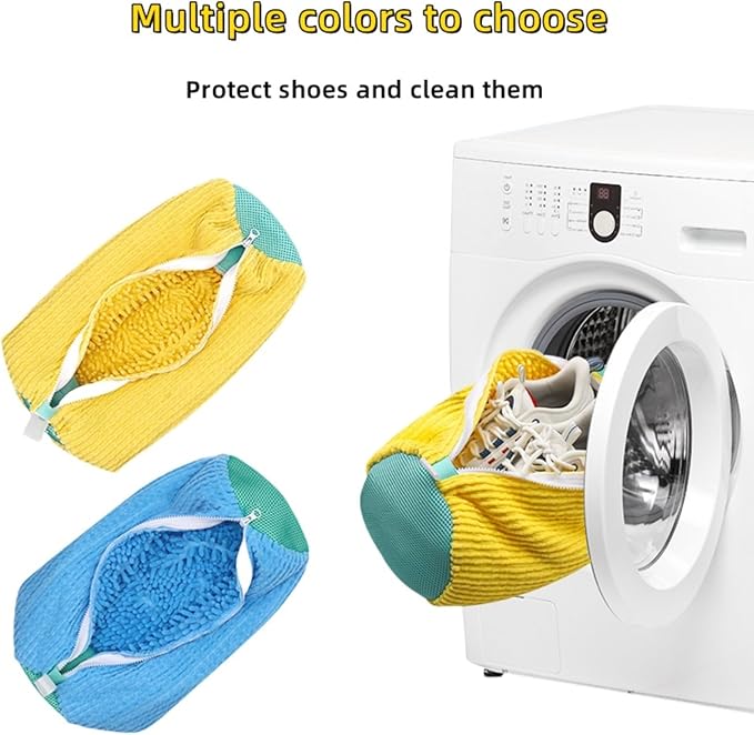 Shoe Wash Bags for Washing Machine (2 Pack), Reusable Laundry Bags for Sneakers, Footwear, Bike Shoes, 360° Deep Clean Shoe Washing Bag (Yellow)