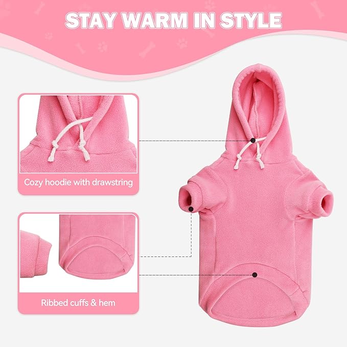 Dog Sweaters for Large Dogs,Dog Hoodie,Warm Fleece Sweatshirt with Hood & Pocket,Leash Hole,Cozy Cold Weather Pet Clothes Sweater Hoodie for Large Dogs(Pink,XL)