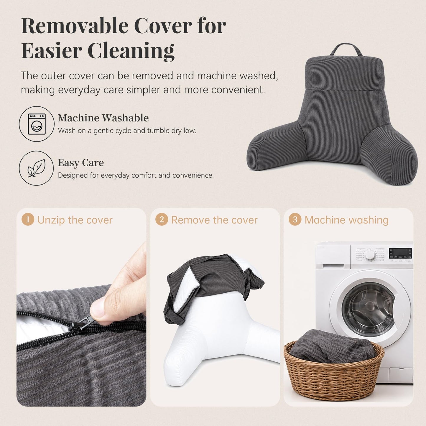 Eastsnow Reading Pillow with Arms, Bed Rest Back Support Pillow for Sitting Up, Large Backrest Cushion for Couch, Sofa or Floor, Ideal for Reading, Relaxing and Lounging at Home (Slate Gray, 18inch)