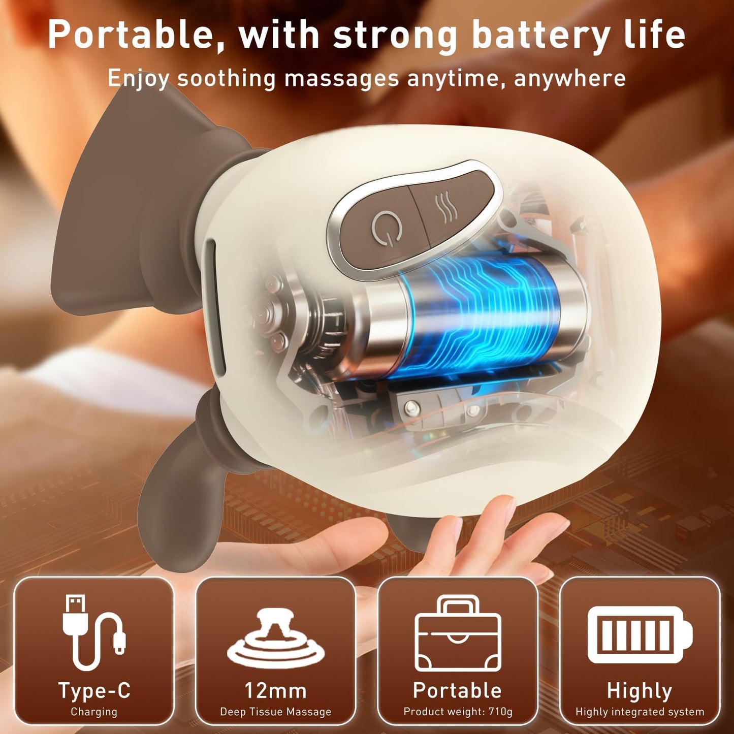 LIDEEYA 4D Wireless Neck and Shoulder Massager, Bionic Hands Deep Tissue Shiatsu Neck Massager with 3 Relaxation Modes, Portable Electric Kneading Massager for Home Office, Holiday Gift