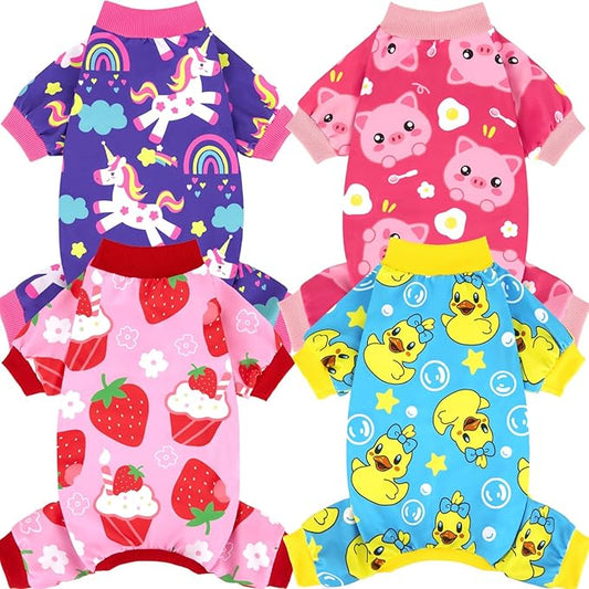 XPUDAC 4 Pieces Dog Pajamas Stretchy Dog Pjs Soft Cute Doggie Clothes for Small Medium Dogs Boy Girl Cats Pet Outfits, X-Large