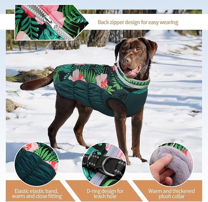 OUOBOB Dog Coats for Small Dogs, Puppy Coat, Warm Winter Jacket, XS Dog Coat with Harness Built in, Waterproof Pet Cold Weather Coats, Puppy Winter Clothes Snowsuit Chihuahua Maltese,XS