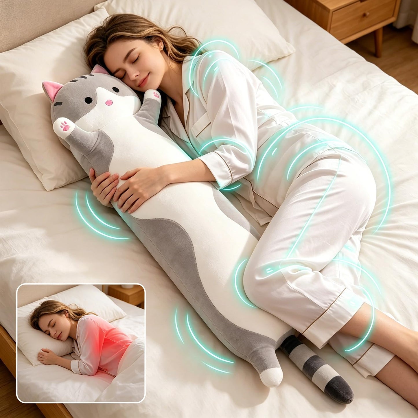 shangman Lovely Plush Cat Doll Cute Cartoon Soft Stuffed Kitten Pillow Long Throw Sleeping Toy Gift for Kids Girlfriend Multiple Size (Grey,50cm/19.6in)