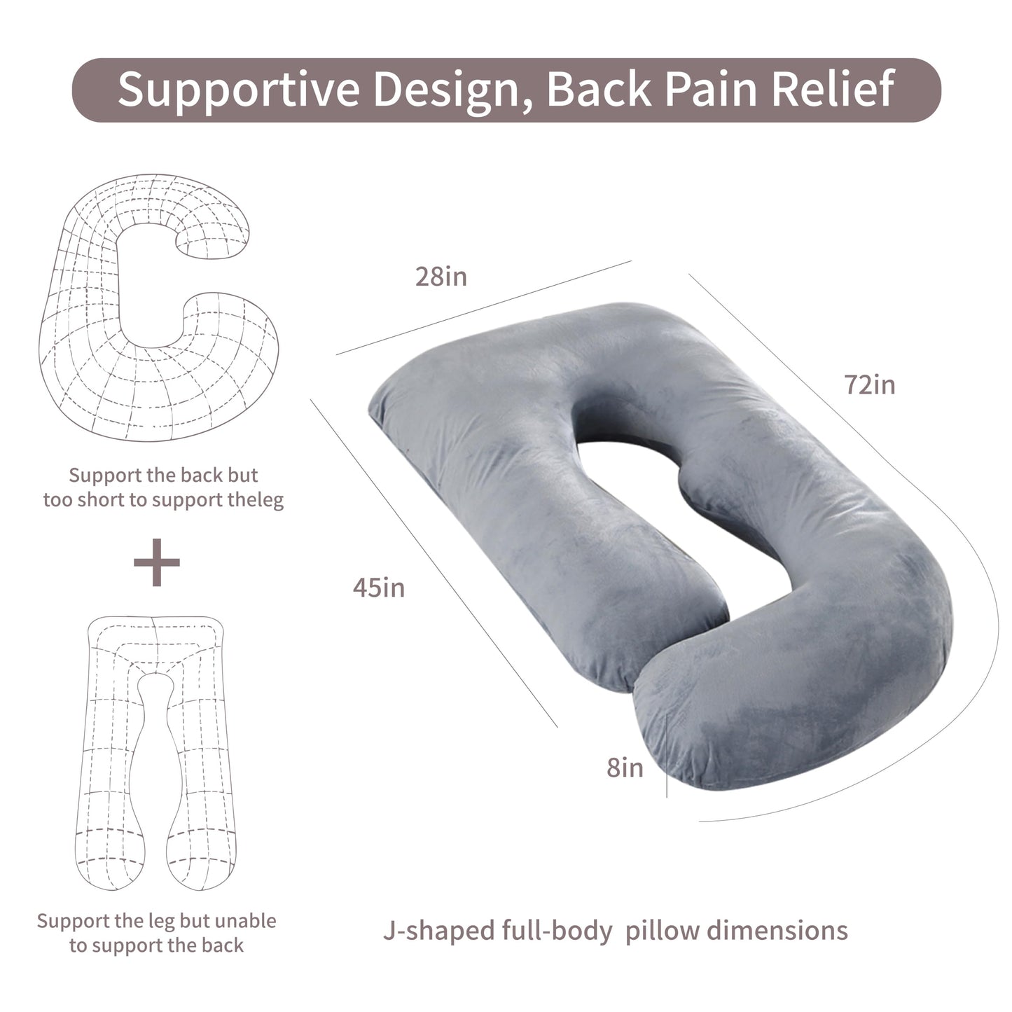 HychYAYA 60 Inch Full Body Pregnancy Pillows for Sleeping Cooling Pregnancy Pillow,U Shaped Pregnancy Body Pillow,Maternity Pillows for Pregnant Women with Removable Washable Velvet Cover.(Grey)