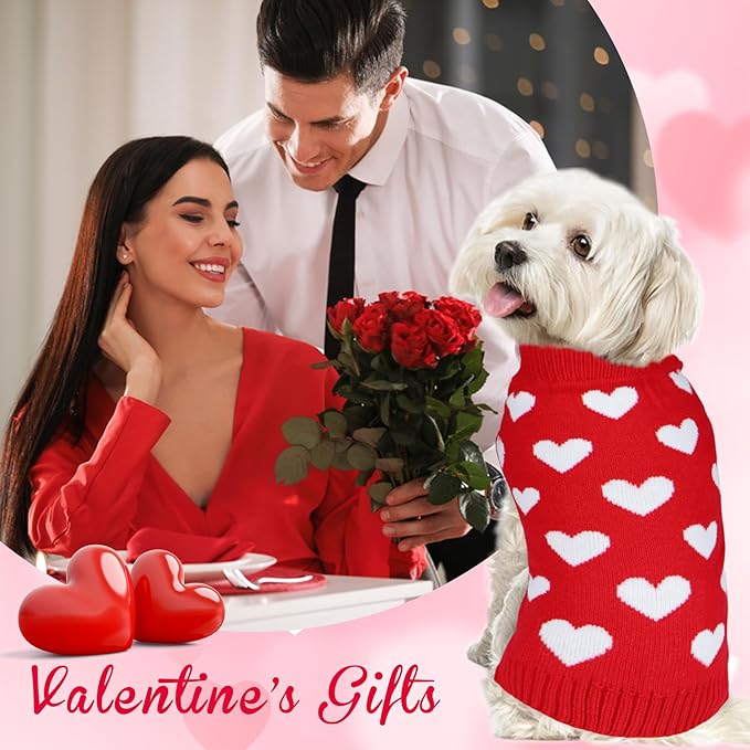 GOYOSWA Valentine Dog Sweater Dog Valentines Clothes Outfit Knitted Heart Sweater for Small Medium Large Dogs Pets (Red, Medium)