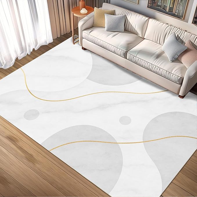 Minimalist Marble Rug - 8x10 Area Rugs, Abstract Marble Living Room Area Rugs, Modern Luxury Bedroom Rug, Washable & Non Slip Large Carpet Home Decor