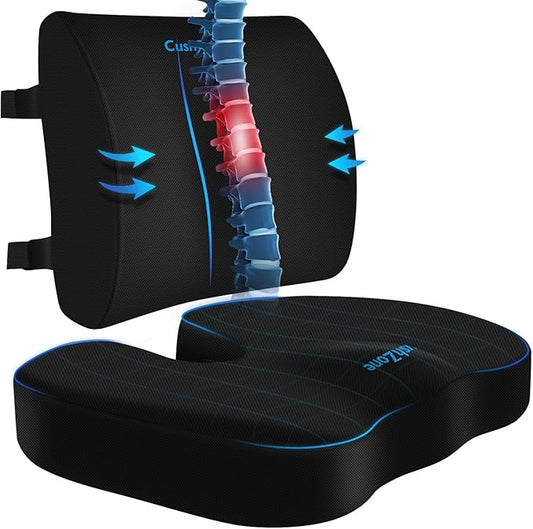CushZone Seat Cushion, Lumbar Support Pillow with Adjustable Strap-Chair Cushions for Sciatica Pain Relief-with Washable Cover for Car, Travel and Wheelchair, Black, X-Large