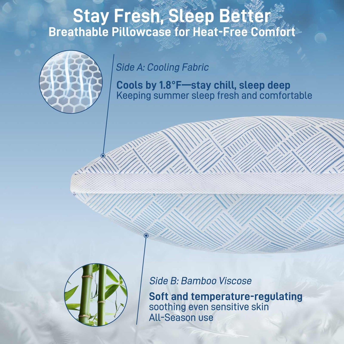 Alkyonos Shredded Memory Foam Cooling Soft Bamboo Viscose Pillow Queen Size, Adjustable Hypoallergenic Hotel Quality Pillow for Stomach, Back and Side Sleeper, Oeko-TEX Certified