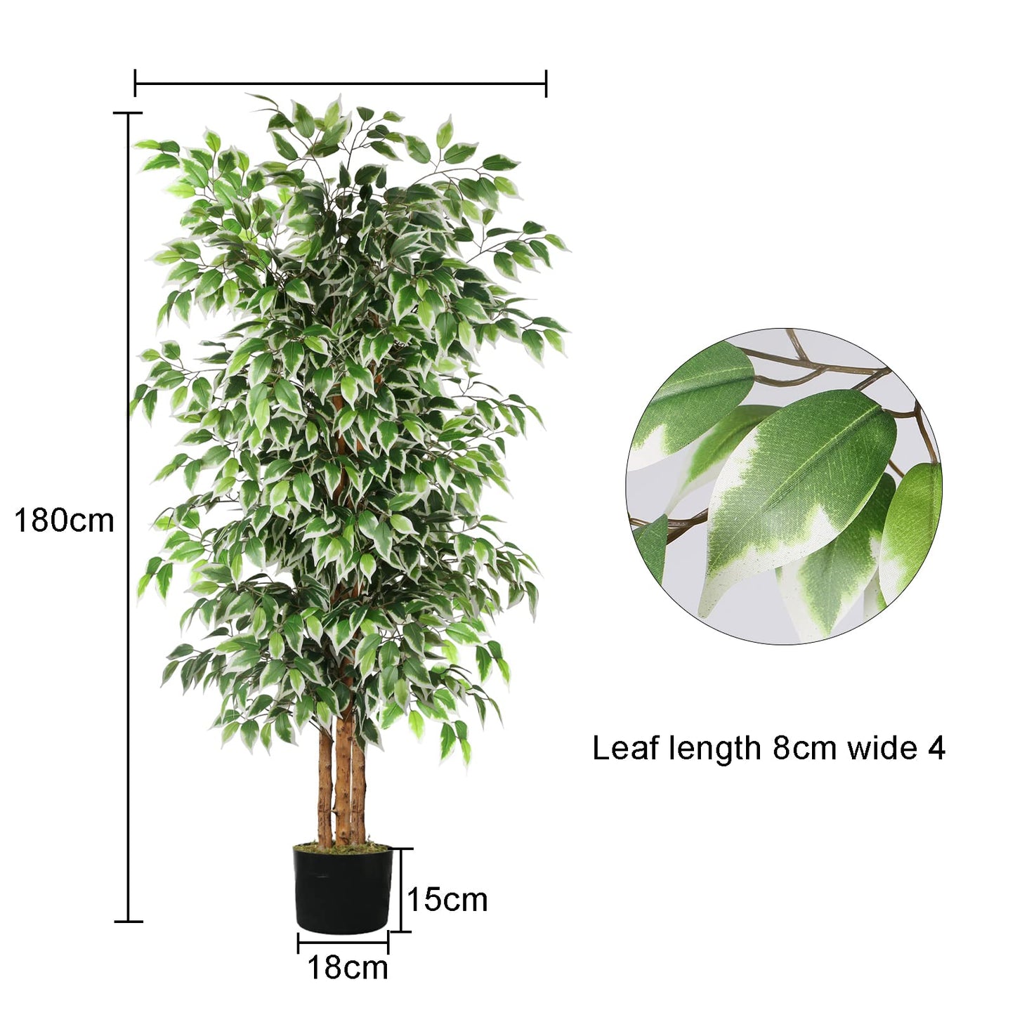 GTIDEA 6ft Ficus Artificial Tree, Tall Faux Trees Indoor with Natural Trunk and Fake Silk Tree Fake Plants for Home Decor Living Room Outdoor Balcony House Office (NO VASE Included)