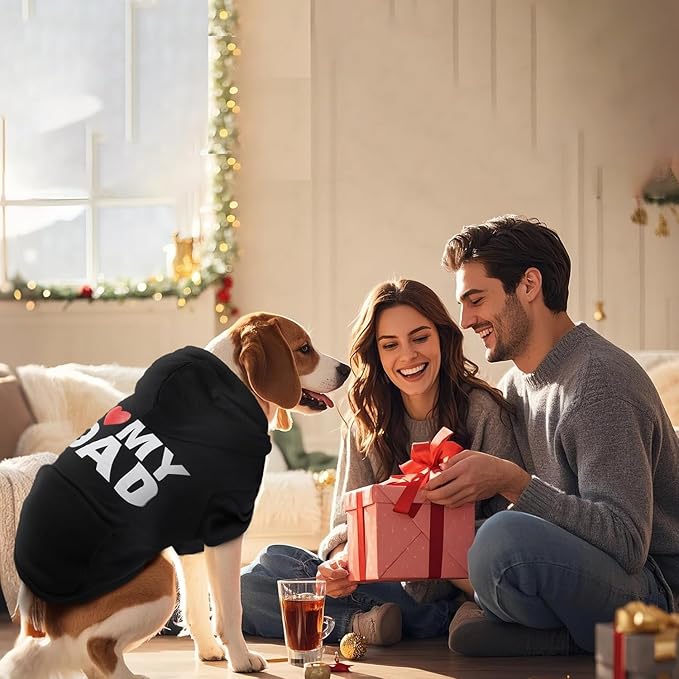 BAOBICUTE Dog Basic Hoodie Soft Dog Clothes Cold Weather Sweaters for Medium Large Dogs Cozy Fabric Warm Sweatshirt with Leash Hole (I Love My DAD, XXL (Back: 30.8",Chest: 36.8"))