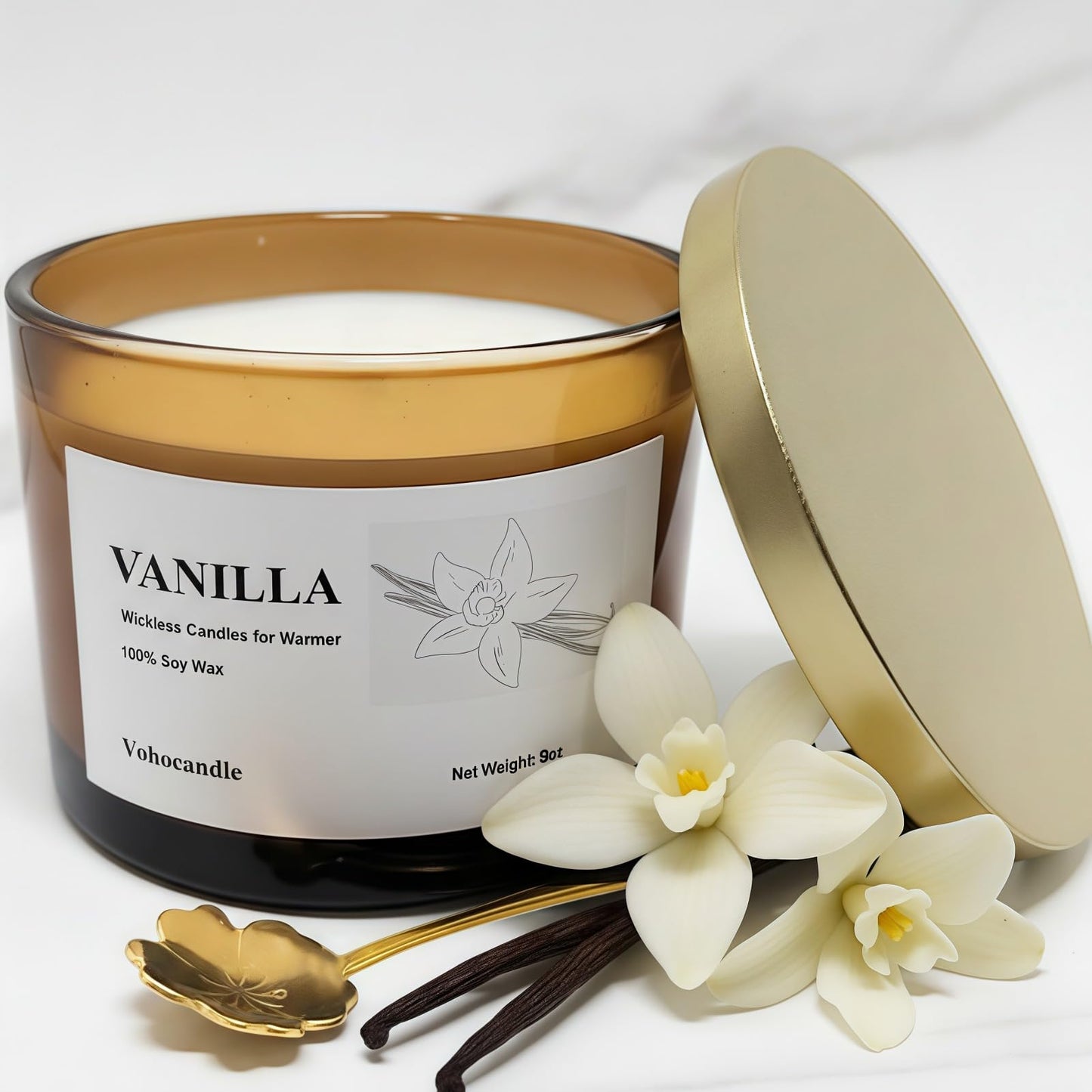 VOHO Vanilla Wickless Candles for Candle Warmer Lamp, 9oz Soy Candles with Stirring Spoon & Lid, Vanilla Candle for Anniversary House Warming Gifts, Wickless Scented Candles for Candle Lamp Warmer