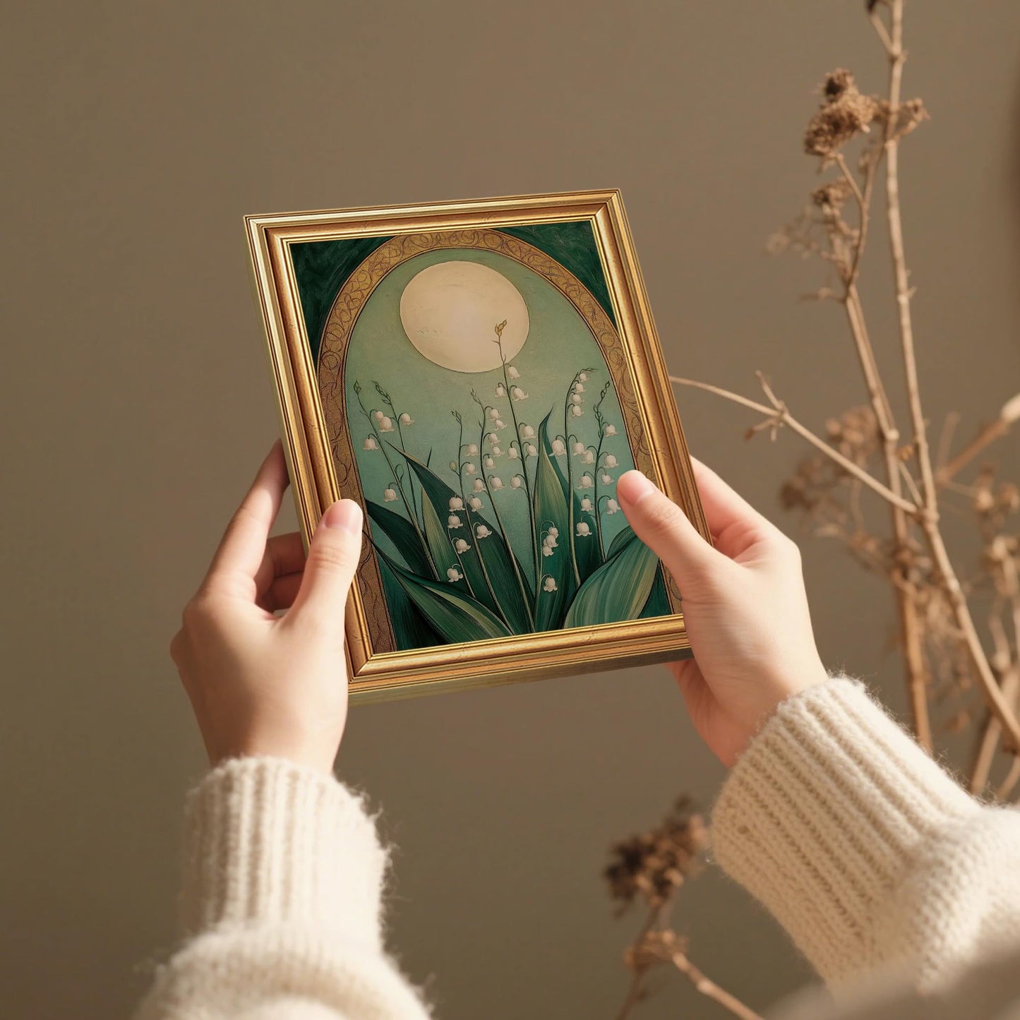 EJPFOGV Lily of the Valley Vintage Arch Framed Canvas Wall Art 8x10 inches