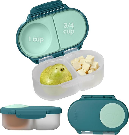 b.box Snack Box - Leakproof Mini Bento Box for Kids & Toddlers, 2 Compartment Snack Containers for Kids, Lunch Containers, Dishwasher Safe, BPA Free, PFAS Free, Ages 4m+, 1 3/4 Cup - Emerald Forest