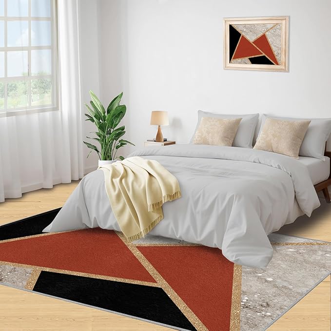 Geometric Marble Carpet Abstract Marble Texture Area Rugs 3D Modern Geometry Area Carpet Irregular Geometric Art Rug for Living Room Dining Room 7x8ft