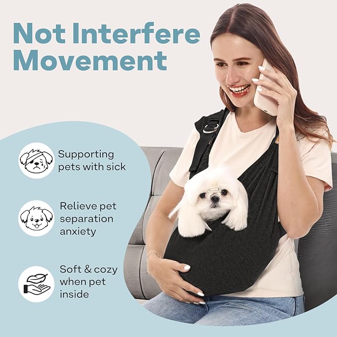 Supet Dog Carrier Sling for Small Dogs, Front Facing Cat Sling Carrier Chest, Hands Free Pet Sling Carrier, Adjustable Dog Front Carrier, Reducing Back Pain, Anti Pet Anxiety (Black, Regular)