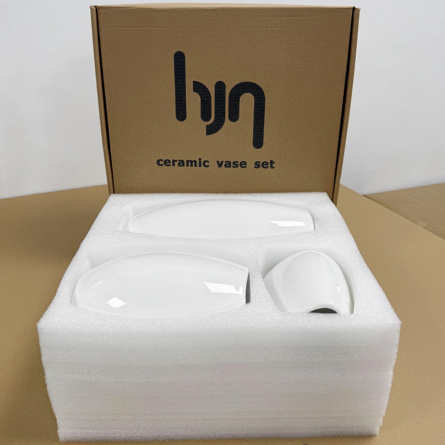 hjn Ceramic Vase Set of 3 White Flower Vase for Home Decor, Modern Decorative Vases for Flowers/Ideal Shelf Decor/Table/Living Room/Kitchen/Office-White