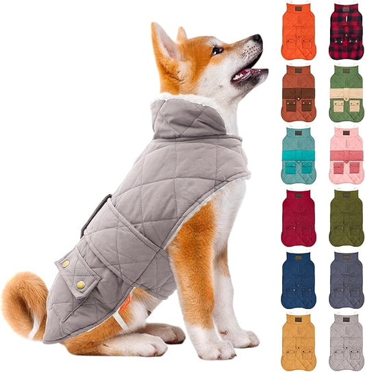 KYEESE Dog Coat Warm Pet Winter Puffer Coat with Leash Hole Waterproof Dogs Jacket with Fleece Lined Thick Pets Clothes with Pocket Windproof Dog Coats for Small Dogs Soft Pet Sweater for Cold Weather