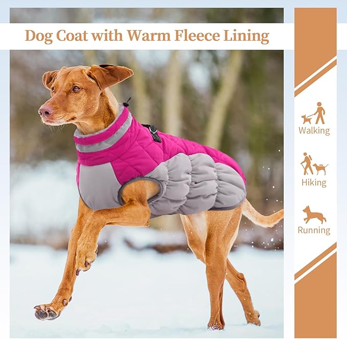 OUOBOB Dog Jackets for Medium Dogs,Medium Dog Coat,Warm Dog Winter Coat Zip Up Back,Waterproof Dog Jacket with D-Ring,Dog Cold Weather Coats with Fleece Lined, Dog Snowsuit Pug Boston Terrier M