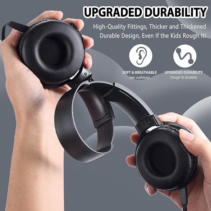 Bulk Headphones with Microphone 10 Pack for Classroom Kids, Wholesale Heavy Duty Wire Headsets with Mic Class Set for School Students Teen Children(HY450, Black)